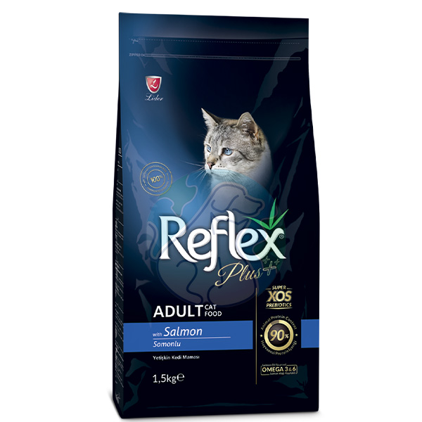 غذای گربه بالغ با طعم سالمون reflex plus 1.5kg